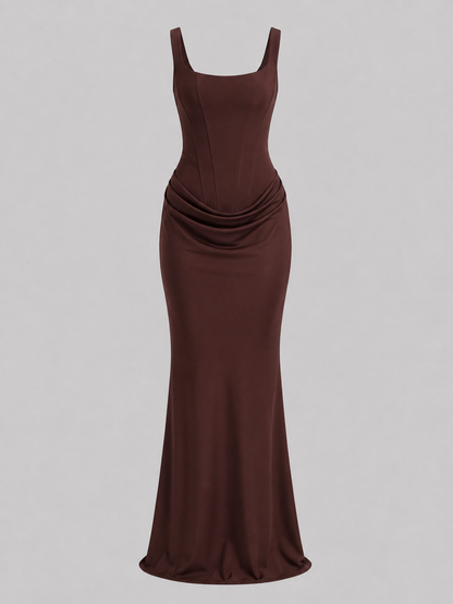 Ivory & Laurel Women's Sylvie Chocolate Corset Maxi Dress - front view style