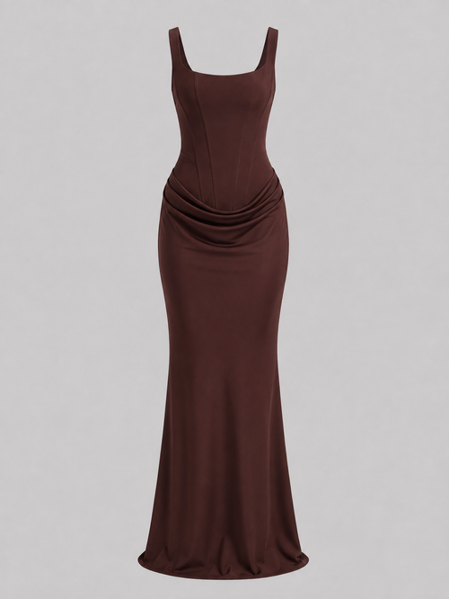 Ivory & Laurel Women's Sylvie Chocolate Corset Maxi Dress - front view style