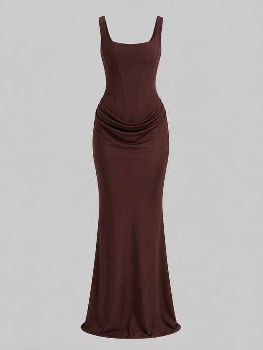 Ivory & Laurel Women's Sylvie Chocolate Corset Maxi Dress - front view style