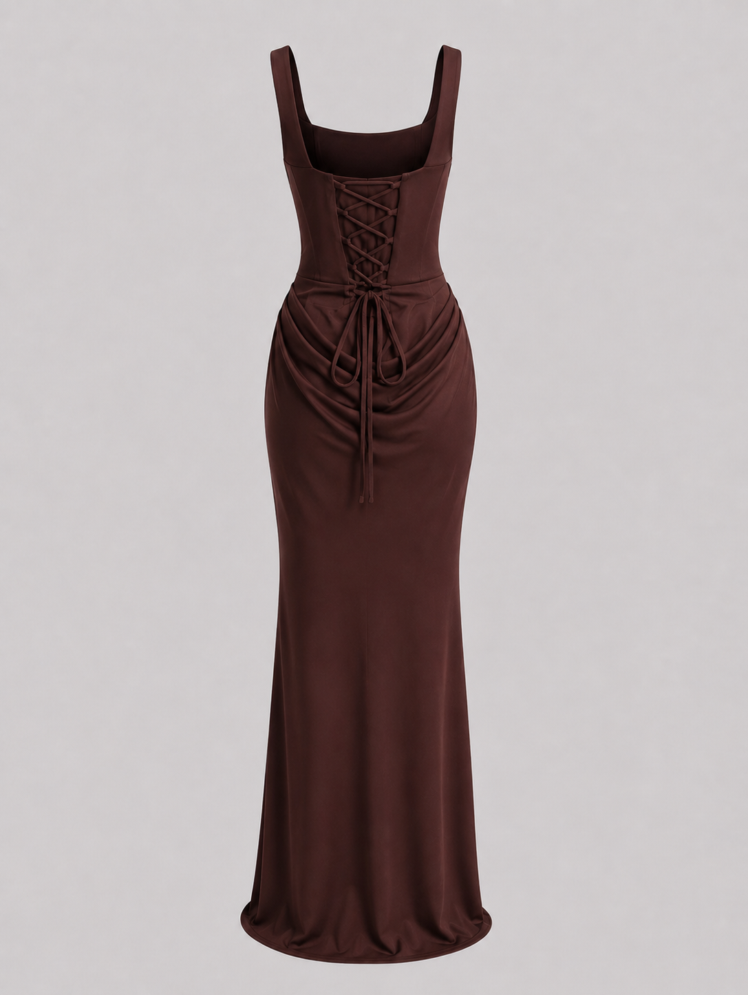 Ivory & Laurel Women's Sylvie Chocolate Corset Maxi Dress - back view style