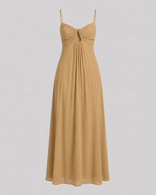 Ivory & Laurel Women's Elise Camel Keyhole Maxi Dress - front view style