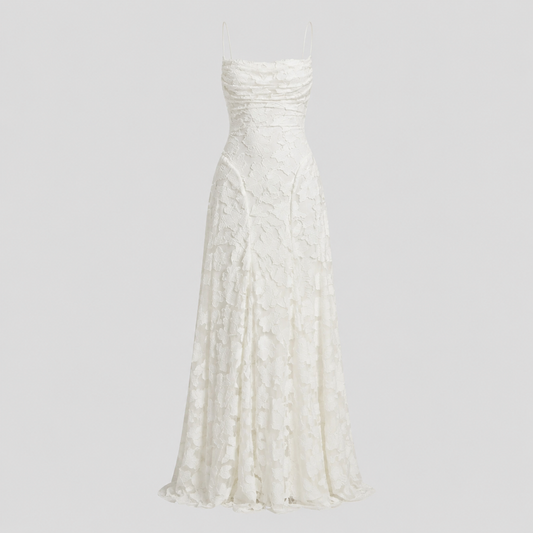 Ivory & Laurel Women's Adeline Ivory Lace-Up Maxi Dress - front view style
