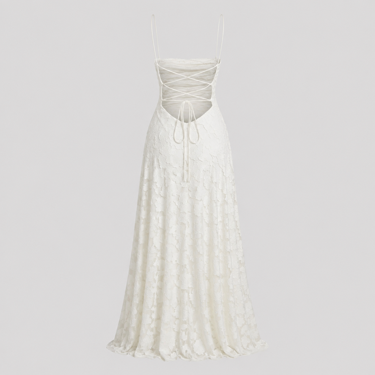 Ivory & Laurel Women's Adeline Ivory Lace-Up Maxi Dress - back view showing lace-up detail