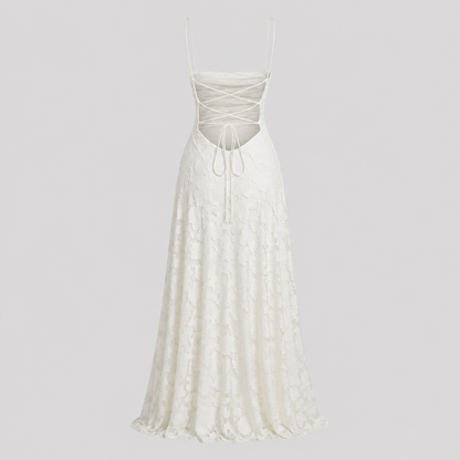 Ivory & Laurel Women's Adeline Ivory Lace-Up Maxi Dress - back view showing lace-up detail