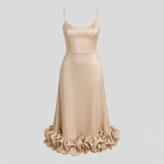 Ivory & Laurel Women's Vivienne Champagne Ruffle Midi Dress - front view style