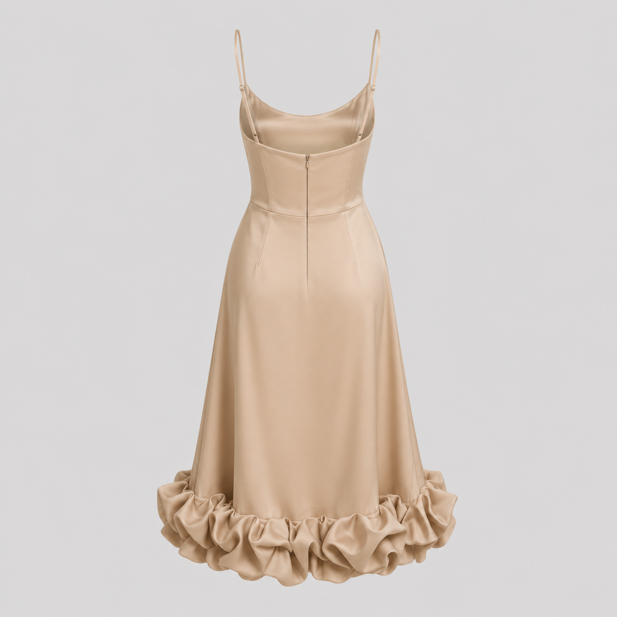 Ivory & Laurel Women's Vivienne Champagne Ruffle Midi Dress - back view style