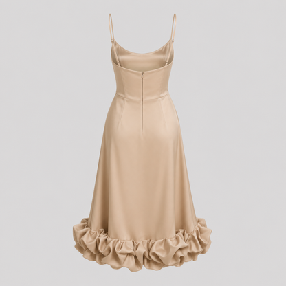 Ivory & Laurel Women's Vivienne Champagne Ruffle Midi Dress - back view style