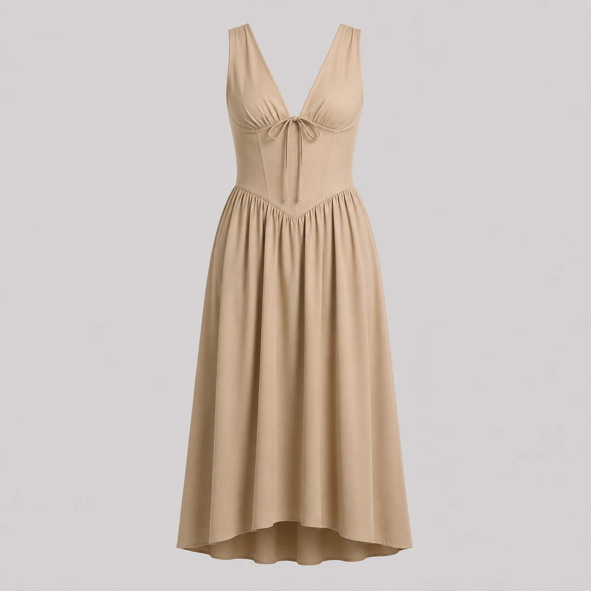 Ivory & Laurel Women's Margot Camel Tie-Waist Midi Dress - front view style