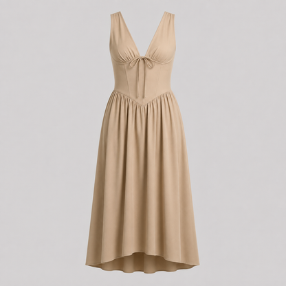 Ivory & Laurel Women's Margot Camel Tie-Waist Midi Dress - front view style
