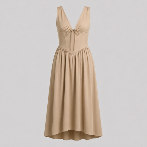 Ivory & Laurel Women's Margot Camel Tie-Waist Midi Dress - front view style